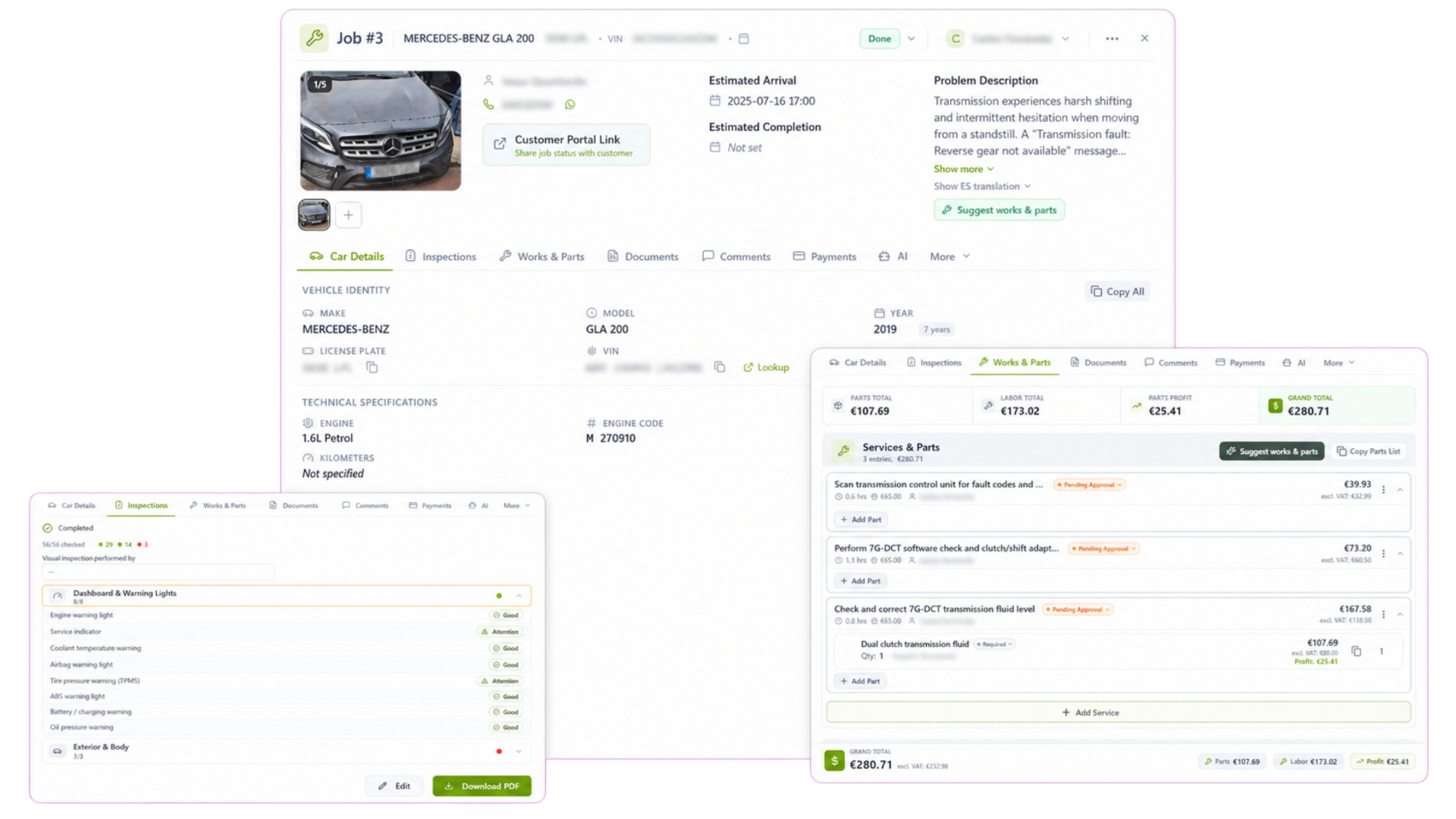 Wemotics Job Card — complete repair workspace